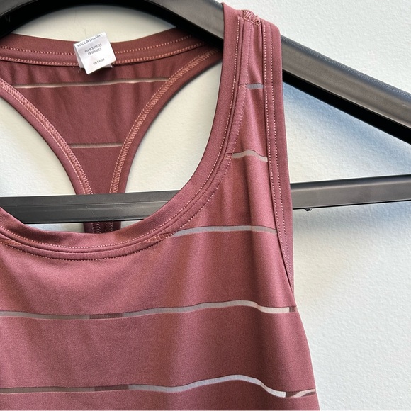 Athleta Burgundy High Neck Racerback Stripe Mesh Chi Tank Top, Size Small. - Picture 3 of 7
